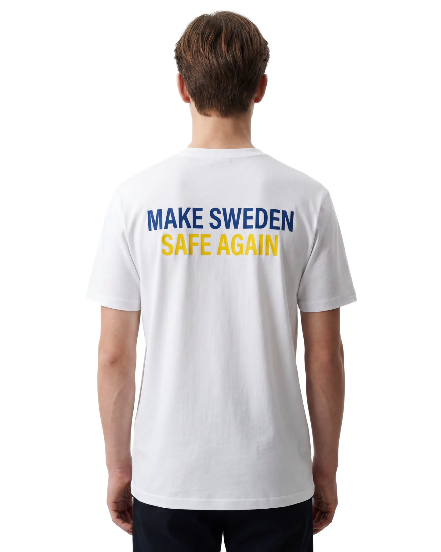 Make Sweden Safe Again Vit T-shirt - Modell bild